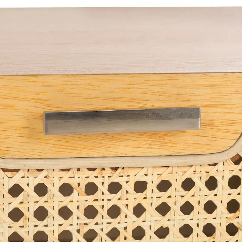 Table de chevet 1 tiroir en rotin noir et naturel, cadre en bois d'hévéa, 1 personne