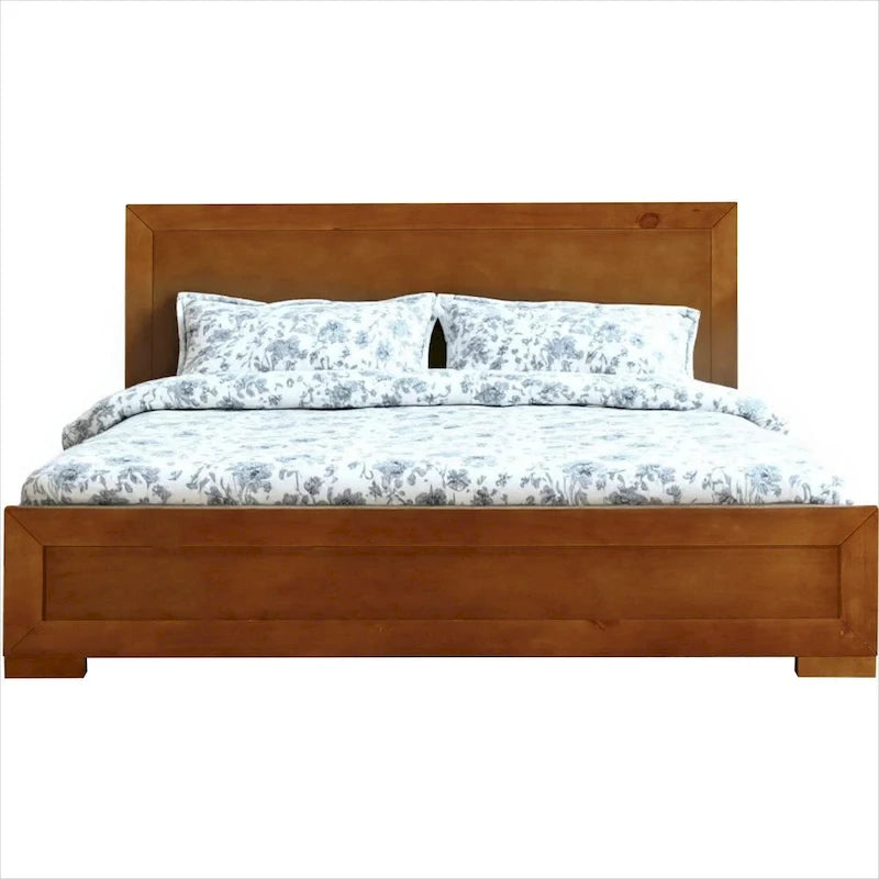 Cadre de lit king-size en bois massif avec panneaux incrustés de chêne, naturel, style plateforme, king-size