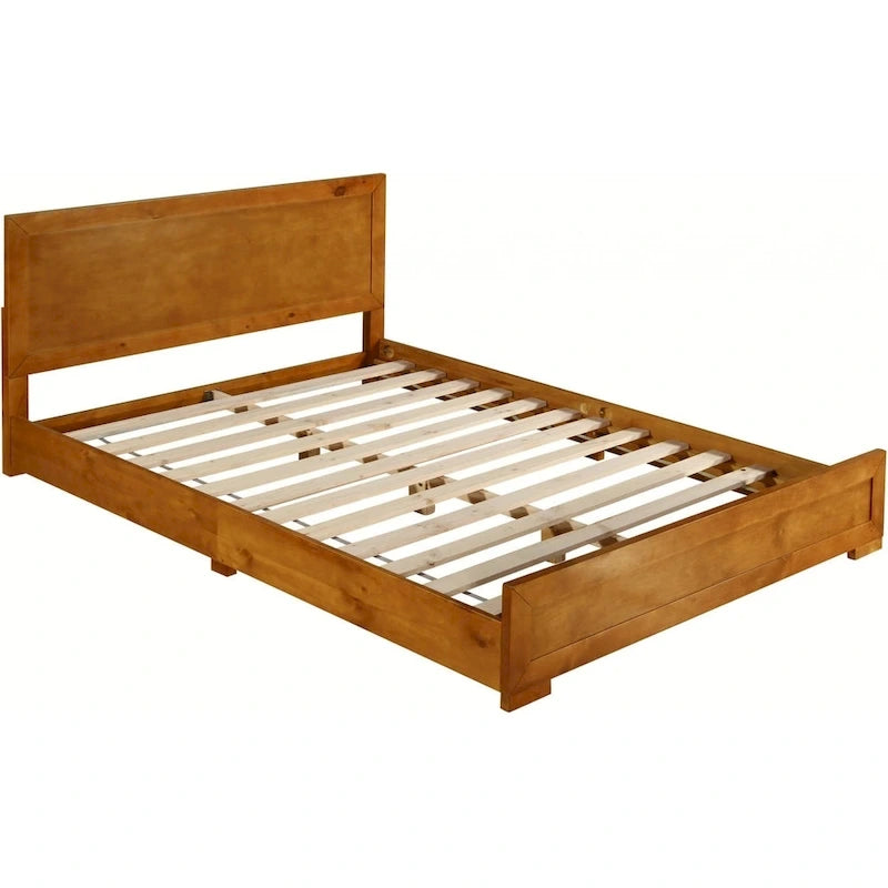 Cadre de lit king-size en bois massif avec panneaux incrustés de chêne, naturel, style plateforme, king-size