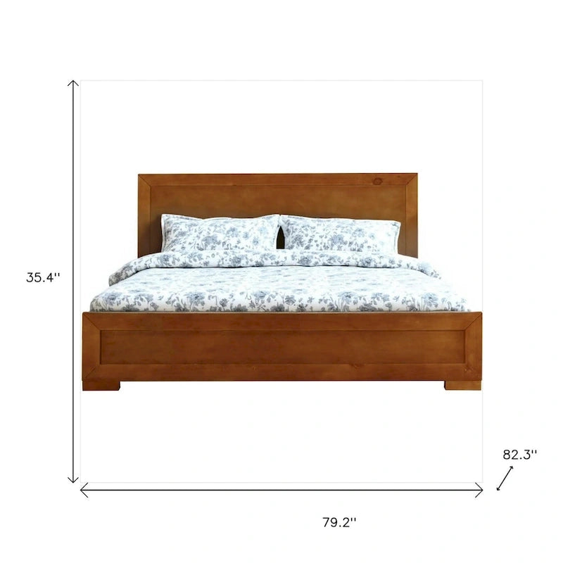Cadre de lit king-size en bois massif avec panneaux incrustés de chêne, naturel, style plateforme, king-size
