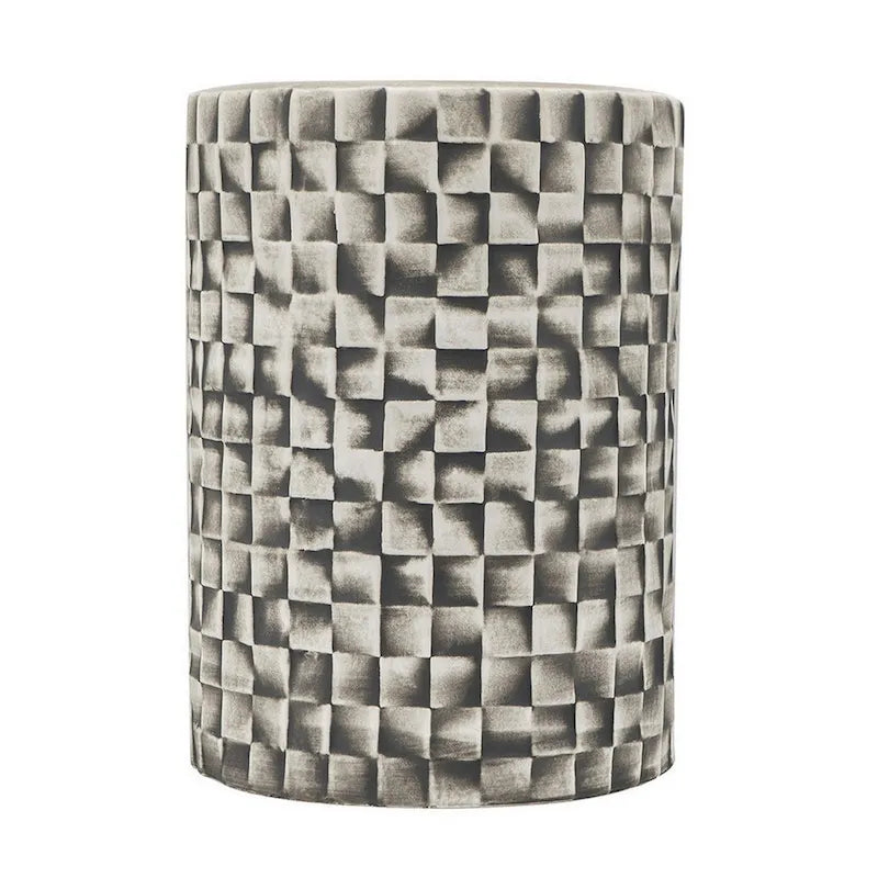 Table/Tabouret en céramique grise, Texture géométrique, Extérieur/Intérieur