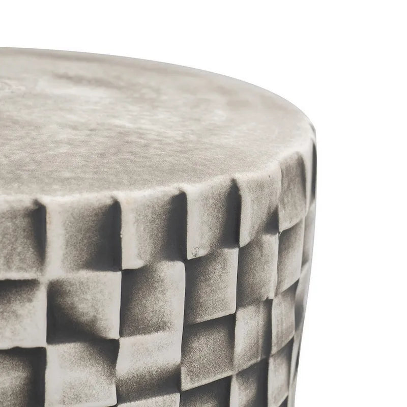 Table/Tabouret en céramique grise, Texture géométrique, Extérieur/Intérieur
