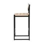 Lot de 2 tabourets de bar, blanc/miel/gris, dossier en corde de papier tressée de style ferme, hauteur comptoir