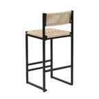 Lot de 2 tabourets de bar, blanc/miel/gris, dossier en corde de papier tressée de style ferme, hauteur comptoir