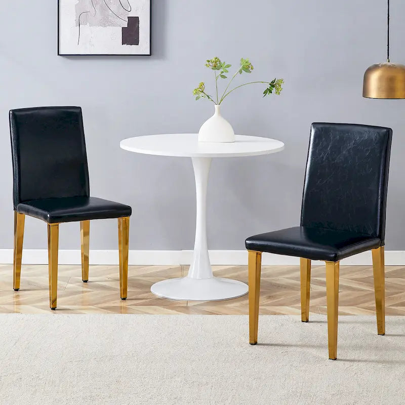 Chaise de salle à manger sans accoudoirs, noir/doré, une place, pieds en métal