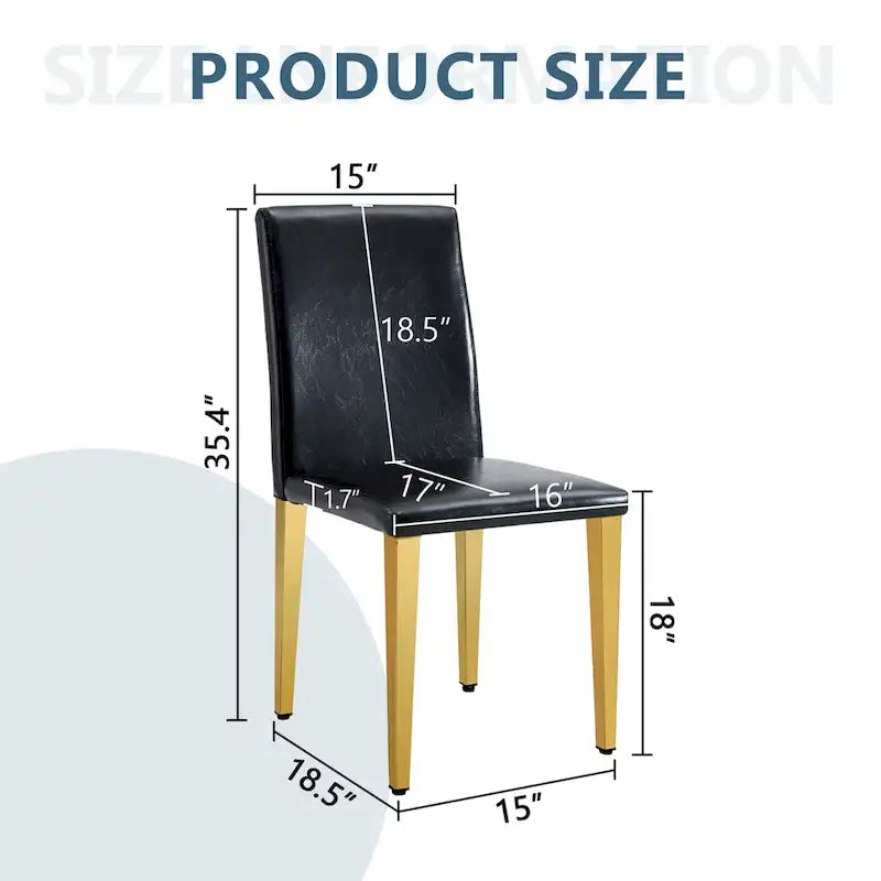 Chaise de salle à manger sans accoudoirs, noir/doré, une place, pieds en métal