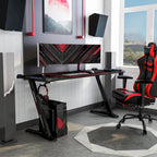 Bureau gaming moderne noir, une place, avec lumières LED et ports USB
