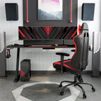 Bureau gaming moderne noir, une place, avec lumières LED et ports USB