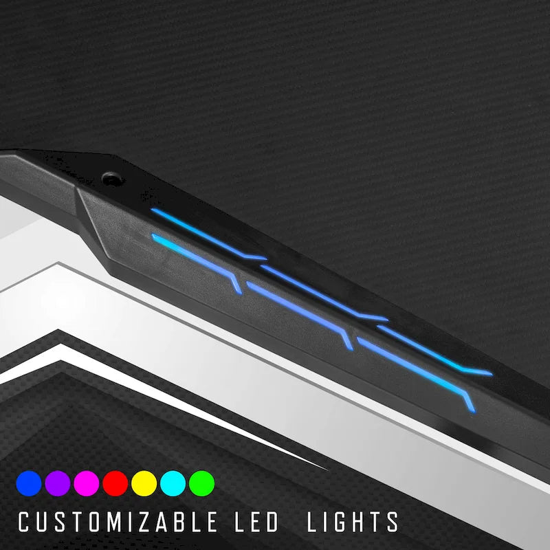 Bureau gaming moderne noir, une place, avec lumières LED et ports USB