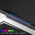 Bureau gaming moderne noir, une place, avec lumières LED et ports USB