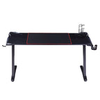 Bureau gaming moderne noir, une place, avec lumières LED et ports USB