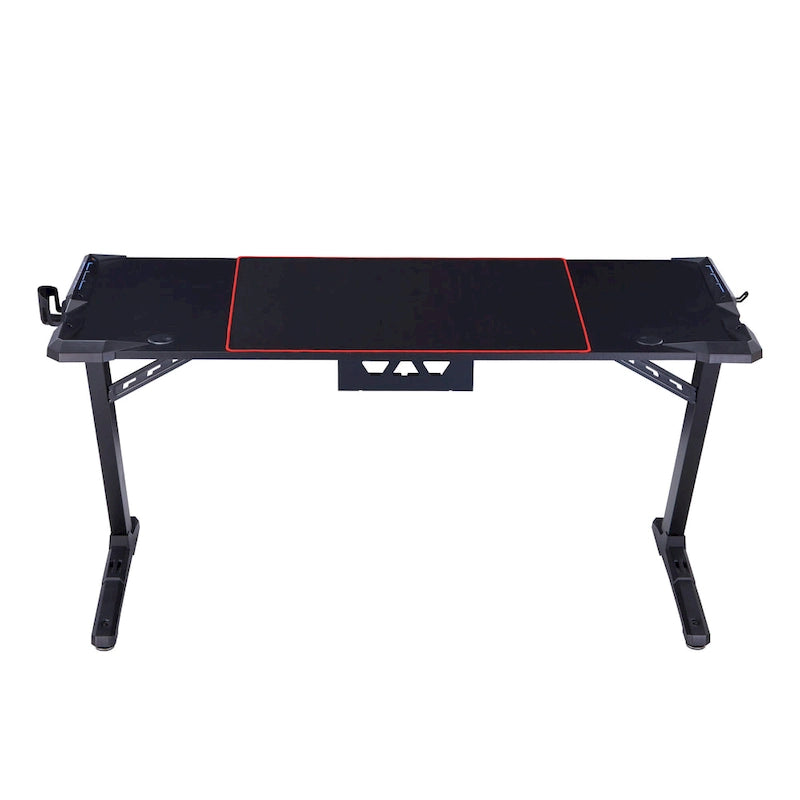 Bureau gaming moderne noir, une place, avec lumières LED et ports USB