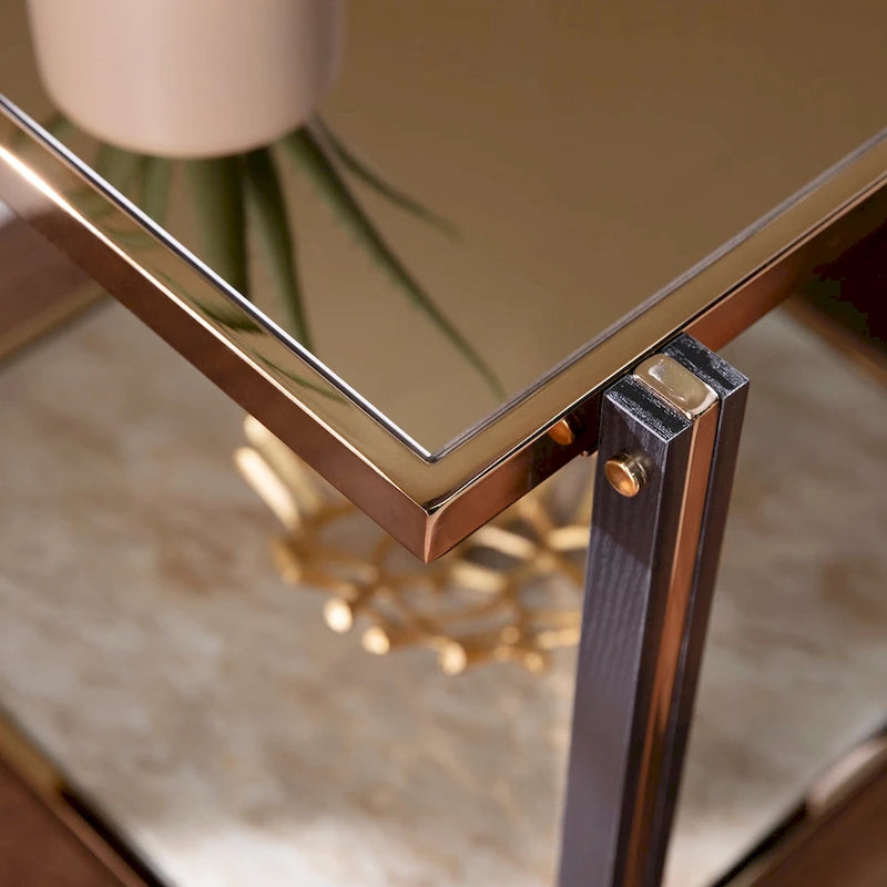 Table d'appoint en métal avec plateau en verre fumé / couleur champagne pour 1 personne