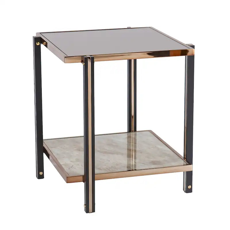 Table d'appoint en métal avec plateau en verre fumé / couleur champagne pour 1 personne