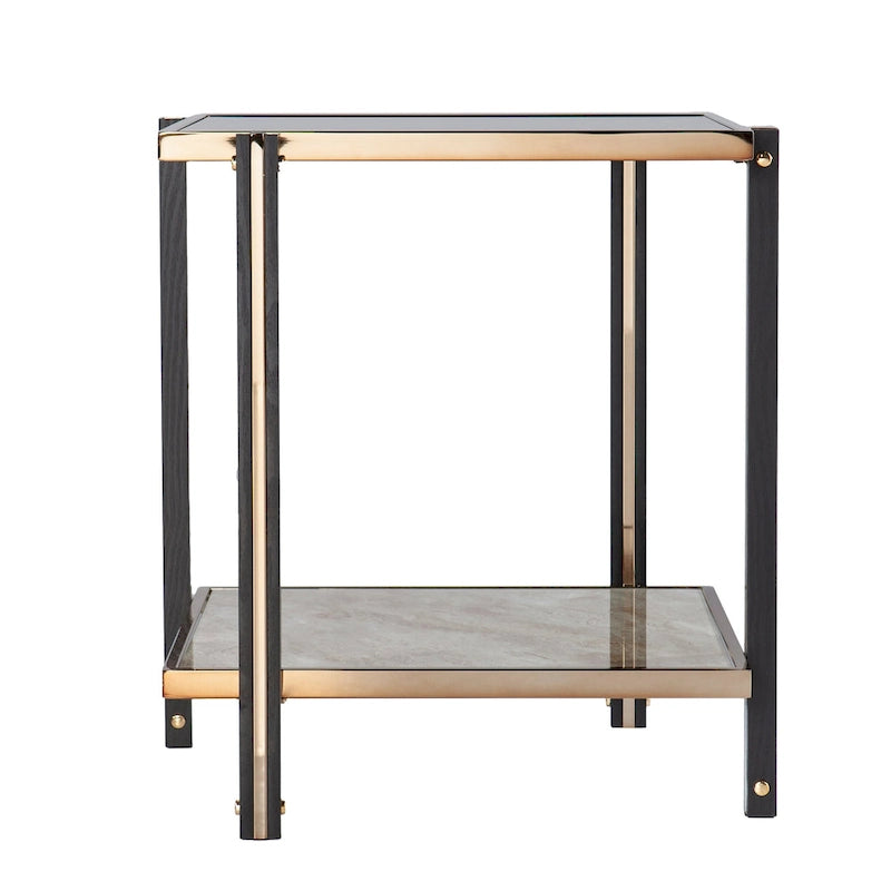Table d'appoint en métal avec plateau en verre fumé / couleur champagne pour 1 personne