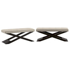 Banc à piètement en X en lin beige, espresso, 1 place