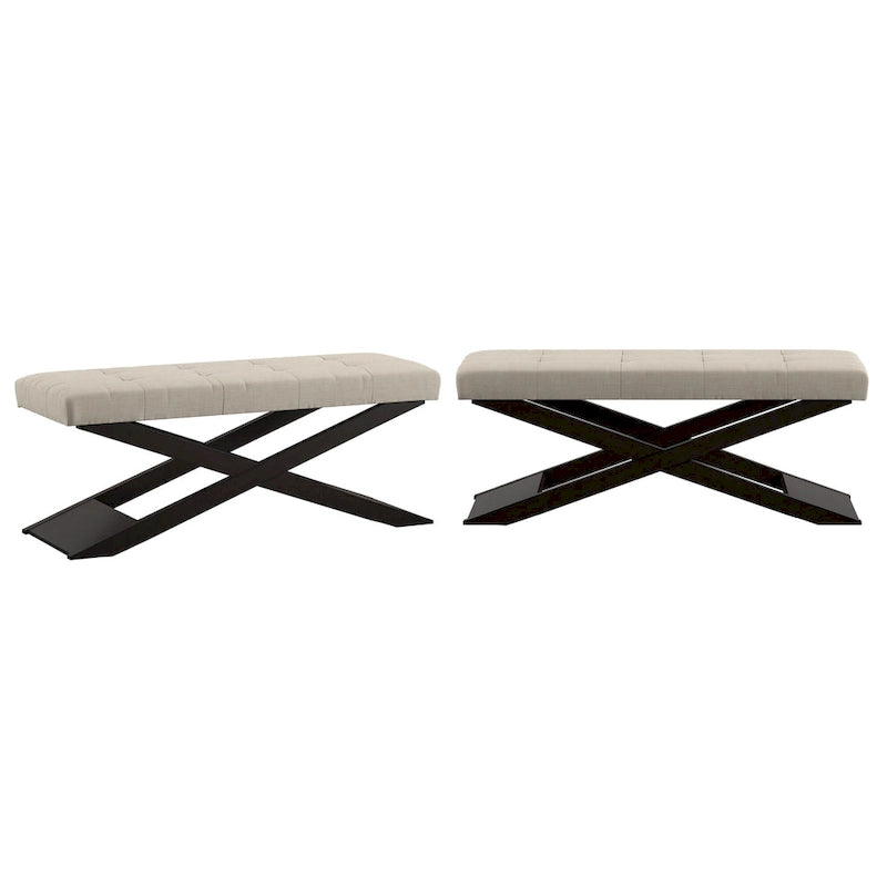 Banc à piètement en X en lin beige, espresso, 1 place