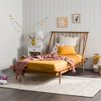 Lit plateforme à broches en bois massif Noyer / Caramel / Blanc / Noir / Chêne clair, Jumeau / Queen / King, pour 1 à 2 personnes