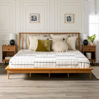 Lit plateforme à broches en bois massif Noyer / Caramel / Blanc / Noir / Chêne clair, Jumeau / Queen / King, pour 1 à 2 personnes