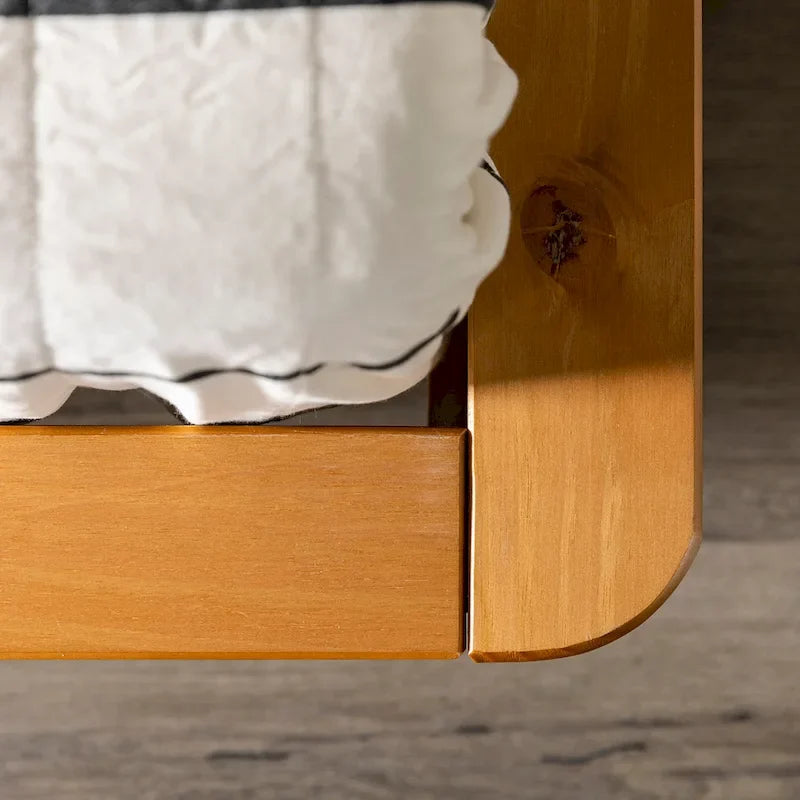 Lit plateforme à broches en bois massif Noyer / Caramel / Blanc / Noir / Chêne clair, Jumeau / Queen / King, pour 1 à 2 personnes