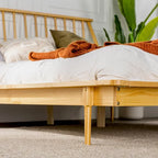 Lit plateforme à broches en bois massif Noyer / Caramel / Blanc / Noir / Chêne clair, Jumeau / Queen / King, pour 1 à 2 personnes