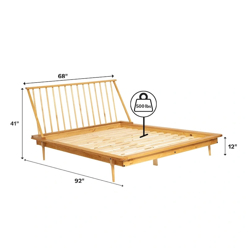Lit plateforme à broches en bois massif Noyer / Caramel / Blanc / Noir / Chêne clair, Jumeau / Queen / King, pour 1 à 2 personnes