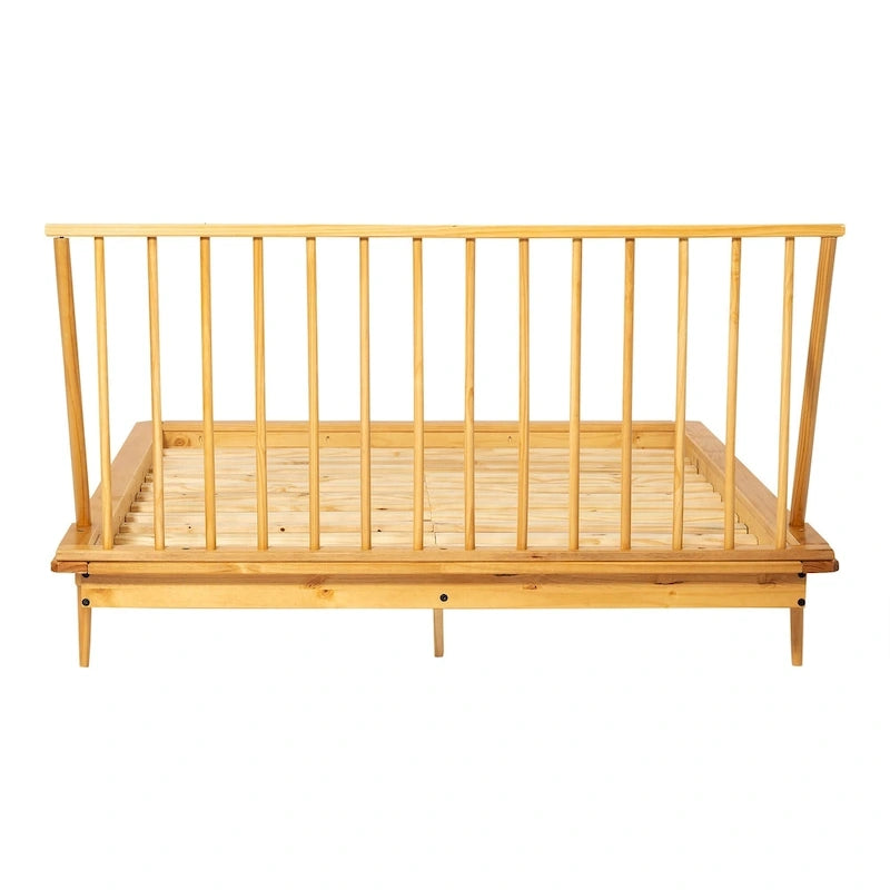 Lit plateforme à broches en bois massif Noyer / Caramel / Blanc / Noir / Chêne clair, Jumeau / Queen / King, pour 1 à 2 personnes