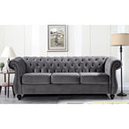 Canapé Chesterfield en velours – Gris/Ivoire/Noir/Bleu/Vert/Rose, 3 places