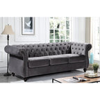 Canapé Chesterfield en velours – Gris/Ivoire/Noir/Bleu/Vert/Rose, 3 places