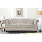 Canapé Chesterfield en velours – Gris/Ivoire/Noir/Bleu/Vert/Rose, 3 places