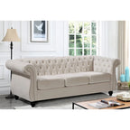 Canapé Chesterfield en velours – Gris/Ivoire/Noir/Bleu/Vert/Rose, 3 places