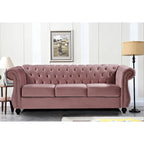 Canapé Chesterfield en velours – Gris/Ivoire/Noir/Bleu/Vert/Rose, 3 places