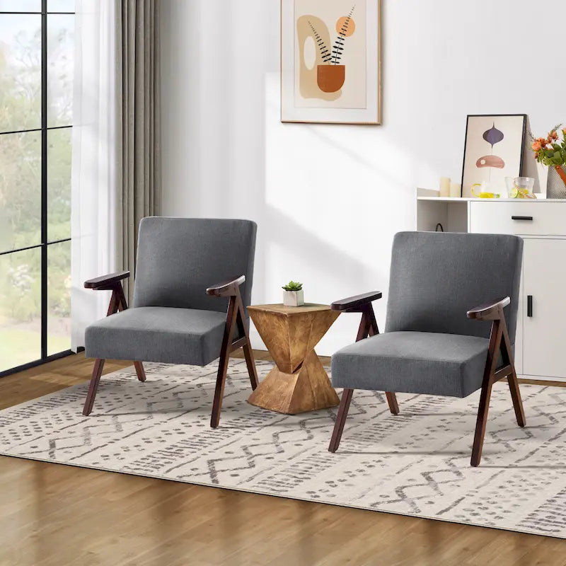 Fauteuil d'appoint rembourré bleu/blanc/gris de style Mid-Century, lot de 2