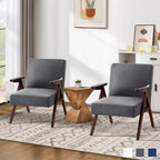 Fauteuil d'appoint rembourré bleu/blanc/gris de style Mid-Century, lot de 2