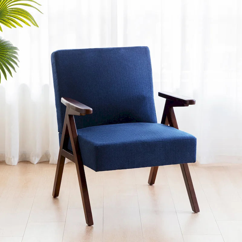 Fauteuil d'appoint rembourré bleu/blanc/gris de style Mid-Century, lot de 2