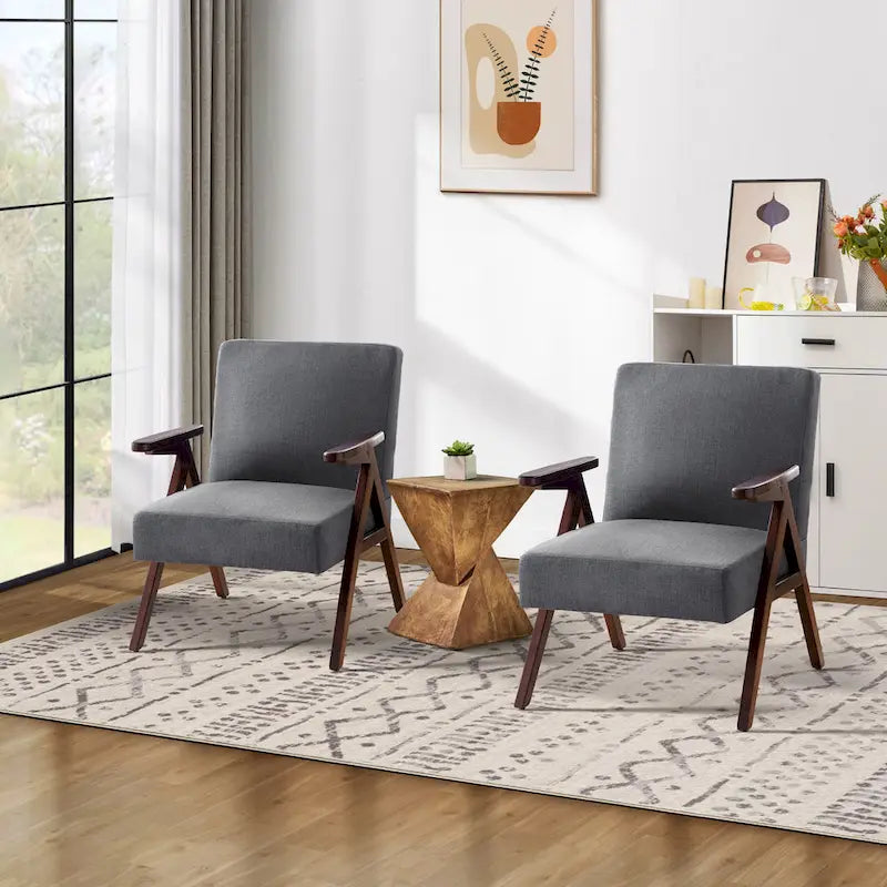 Fauteuil d'appoint rembourré bleu/blanc/gris de style Mid-Century, lot de 2