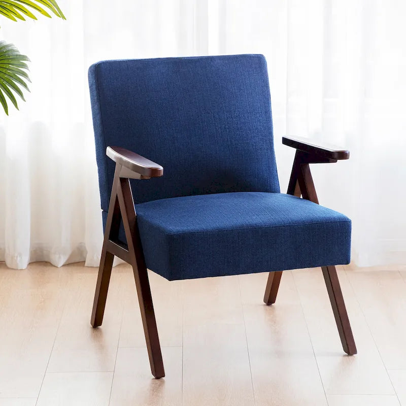 Fauteuil d'appoint rembourré bleu/blanc/gris de style Mid-Century, lot de 2