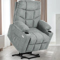 Fauteuil inclinable massant et releveur électrique – Tissu / Similicuir, Gris / Marron, 1 place