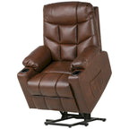 Fauteuil inclinable massant et releveur électrique – Tissu / Similicuir, Gris / Marron, 1 place