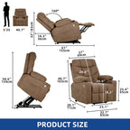 Fauteuil inclinable massant et releveur électrique – Tissu / Similicuir, Gris / Marron, 1 place