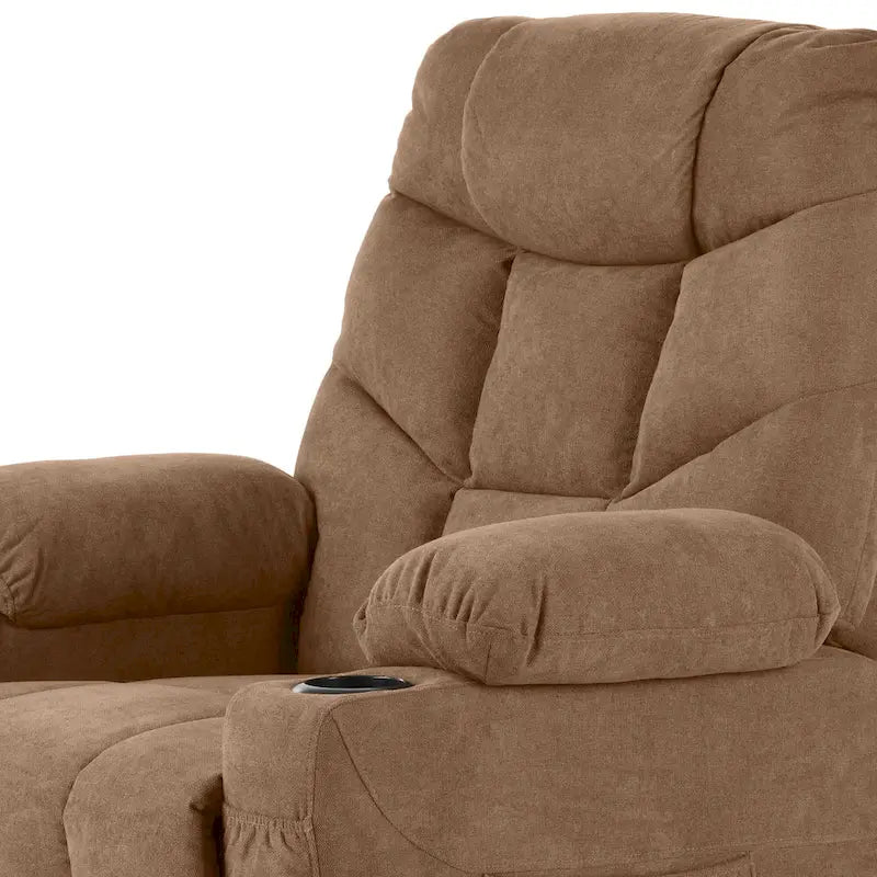 Fauteuil inclinable massant et releveur électrique – Tissu / Similicuir, Gris / Marron, 1 place