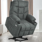 Fauteuil inclinable massant et releveur électrique – Tissu / Similicuir, Gris / Marron, 1 place