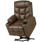 Fauteuil inclinable massant et releveur électrique – Tissu / Similicuir, Gris / Marron, 1 place