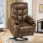 Fauteuil inclinable massant et releveur électrique – Tissu / Similicuir, Gris / Marron, 1 place