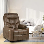 Fauteuil inclinable massant et releveur électrique – Tissu / Similicuir, Gris / Marron, 1 place