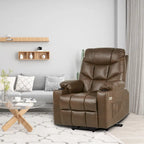 Fauteuil inclinable massant et releveur électrique – Tissu / Similicuir, Gris / Marron, 1 place