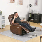 Fauteuil inclinable massant et releveur électrique – Tissu / Similicuir, Gris / Marron, 1 place