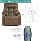 Fauteuil inclinable massant et releveur électrique – Tissu / Similicuir, Gris / Marron, 1 place