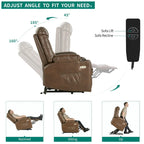 Fauteuil inclinable massant et releveur électrique – Tissu / Similicuir, Gris / Marron, 1 place