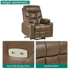 Fauteuil inclinable massant et releveur électrique – Tissu / Similicuir, Gris / Marron, 1 place